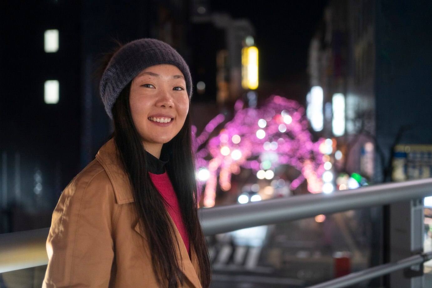 smiley China girl wearing hat