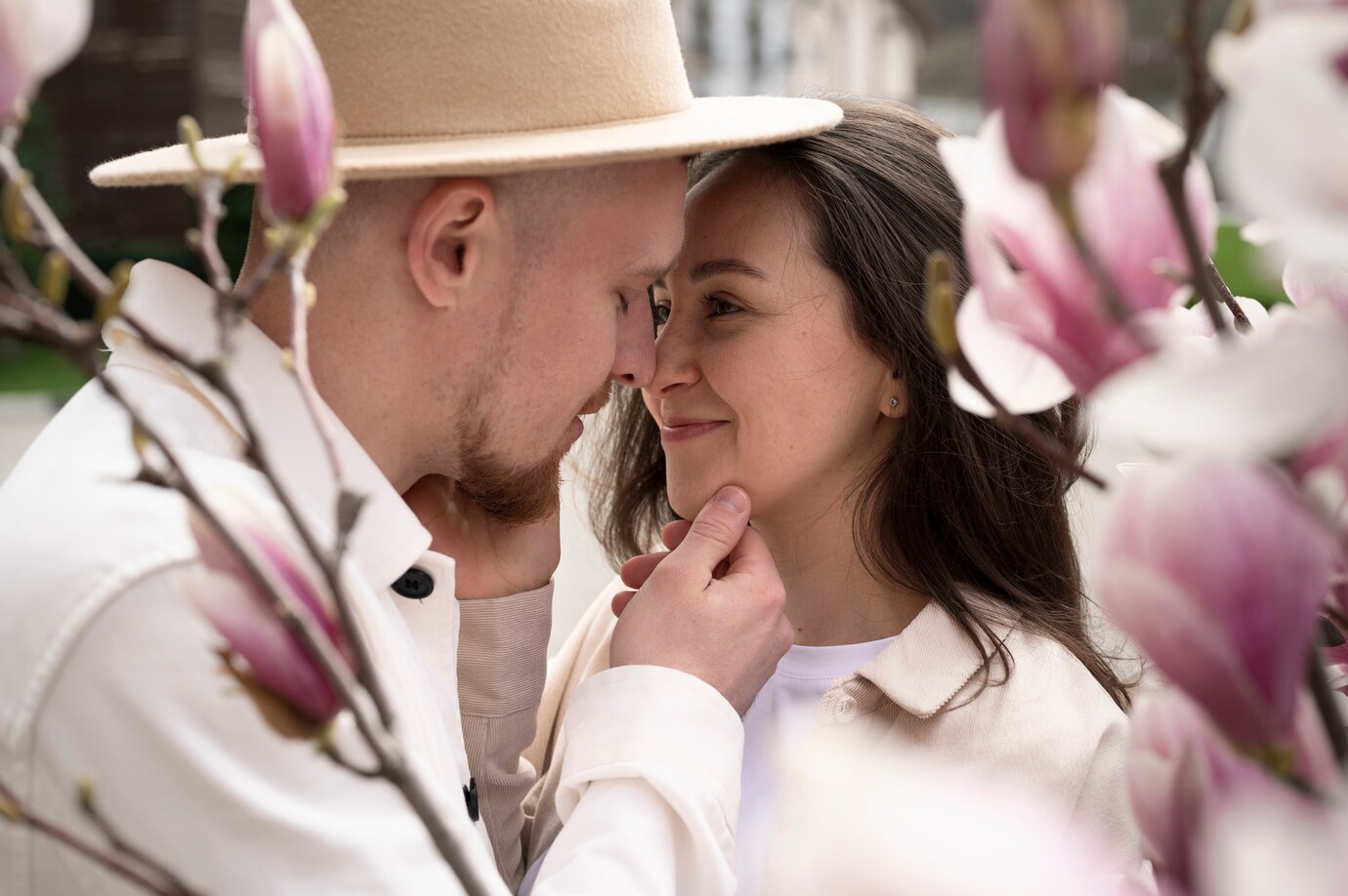 Couple having public intimacy moments